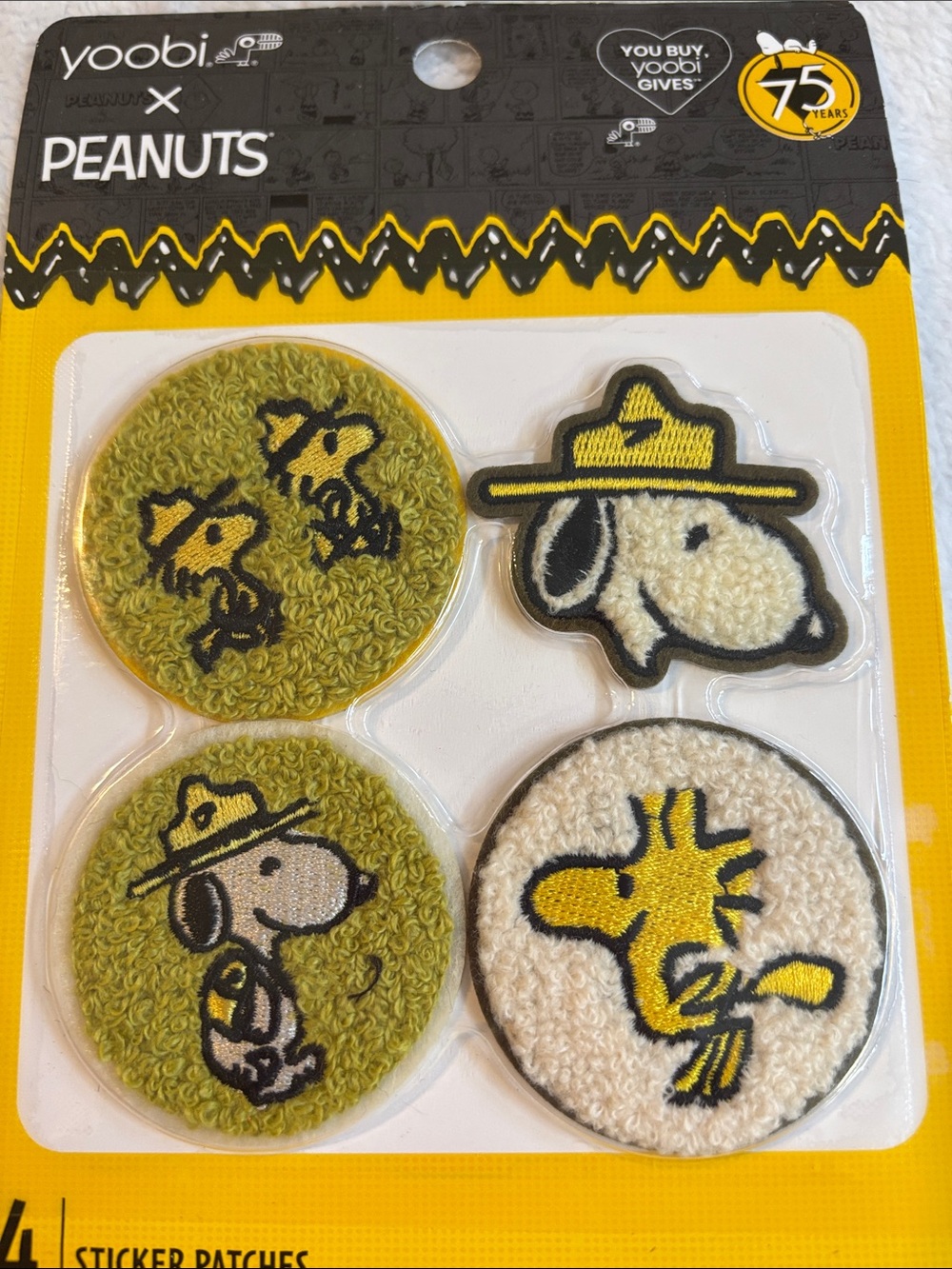 Yoobi Peanuts Snoopy & Woodstock Sticker Patches - Yellow & Green